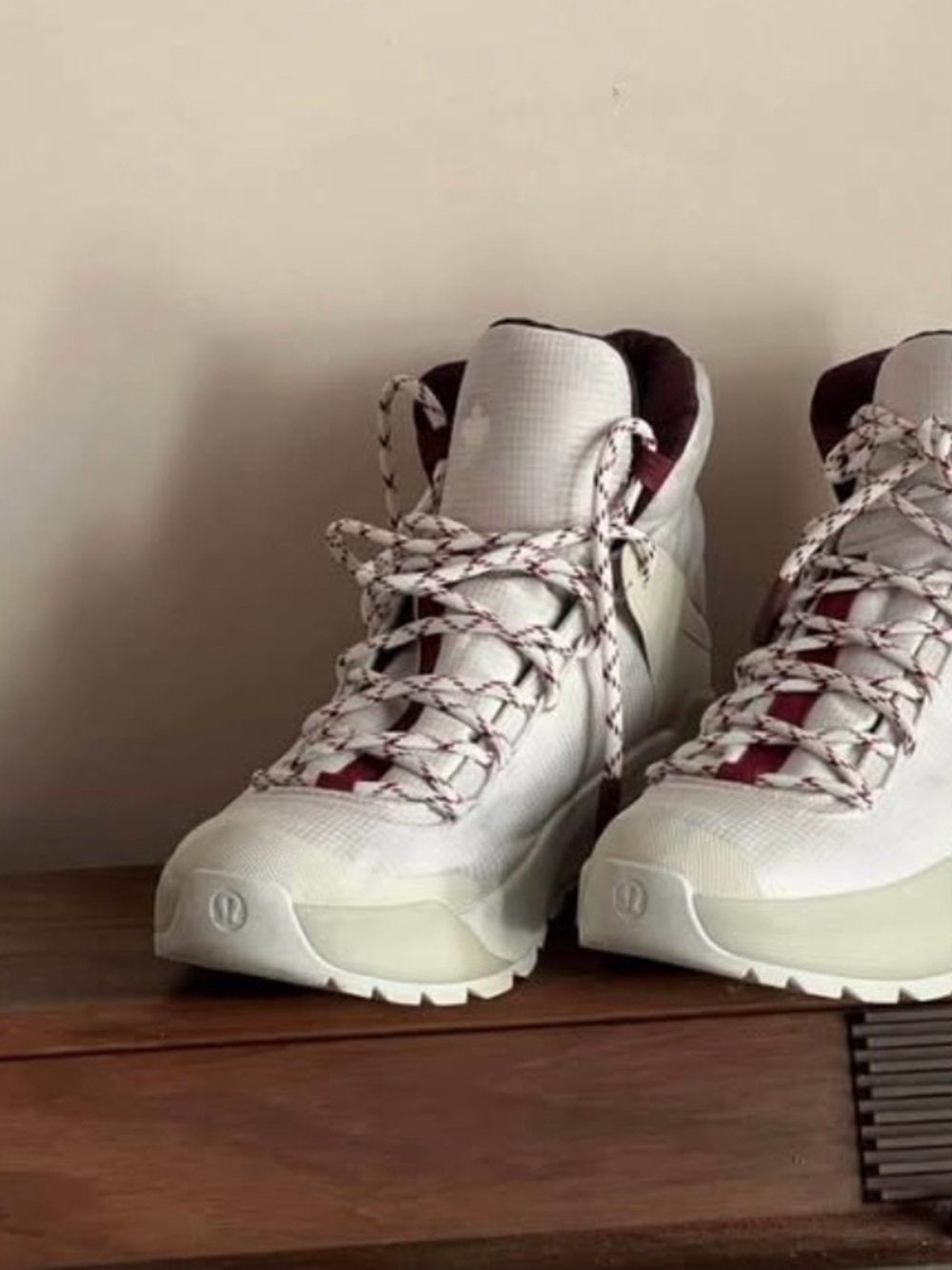 Lululemon Lace-Up White and Burgundy Hiking Boots